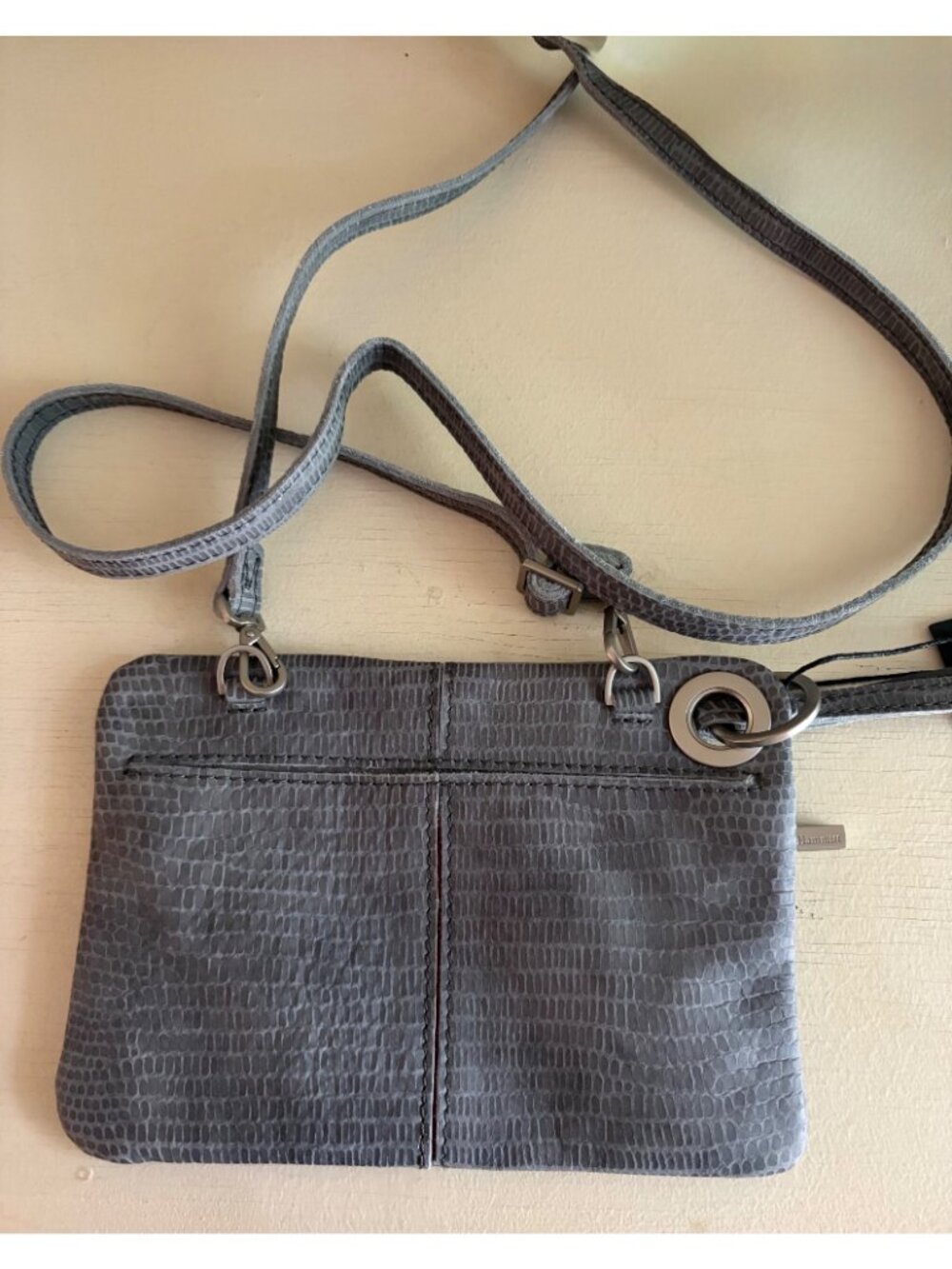 Hammitt Nash Small Slate Tejus Snake Ebossed Suede Crossbody Shoulder Handbag / - Picture 12 of 13